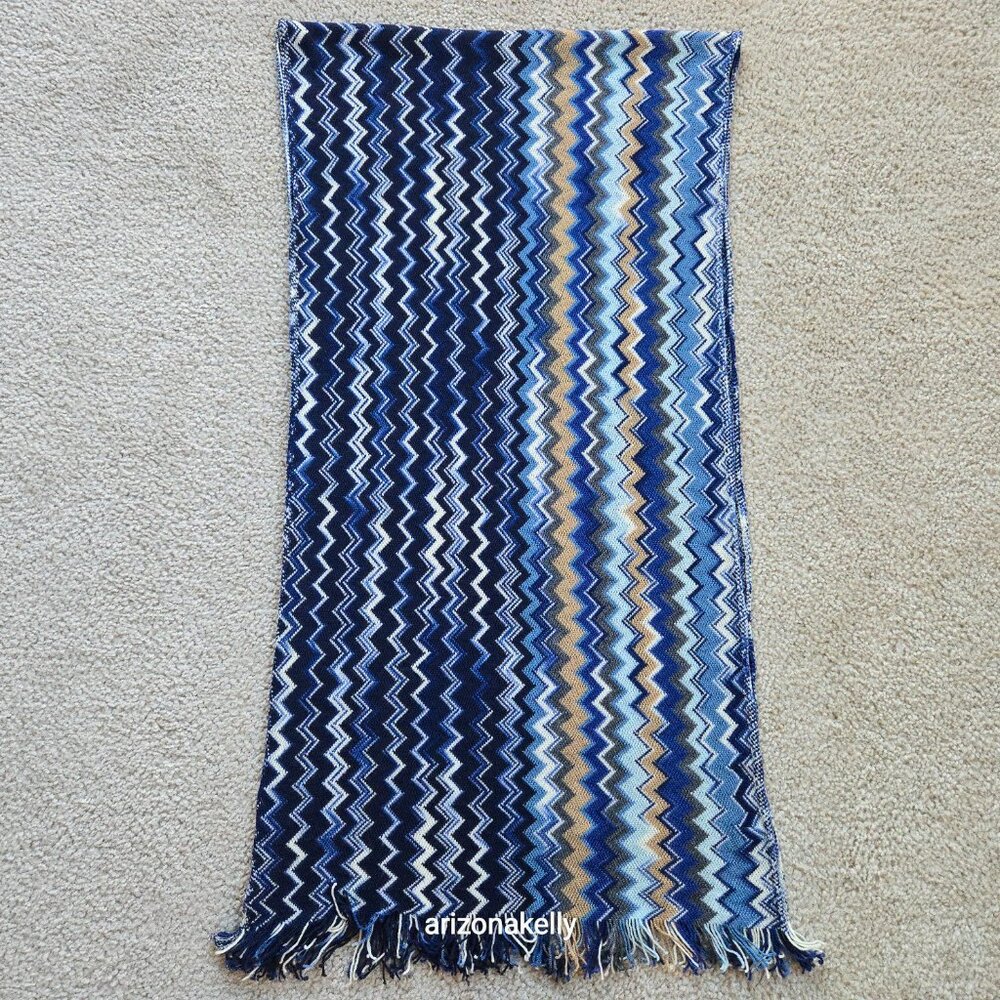 MIssoni 100% Wool Blue Zig Zag Scarf - Picture 6 of 15